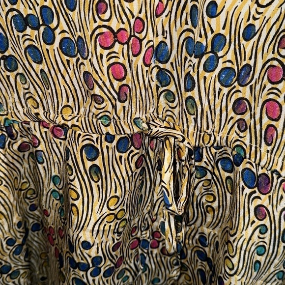 Tolani silk dress drawstring waist v neck small lined bottom ruffle - Picture 3 of 7